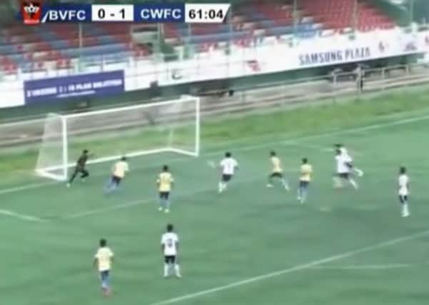 Peter Biaksangzuala, centre, wearing a yellow shirt, scored this goal before celebrating. Picture: YouTube