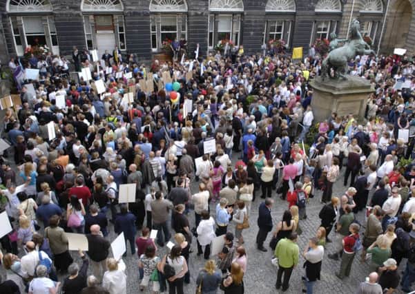 Council workers protest in Edinburgh. Violence against public sector staff has nearly doubled in the last eight years. Picture: TSPL