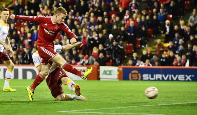 Aberdeen's Jonny Hayes gives his side the lead. Picture: SNS