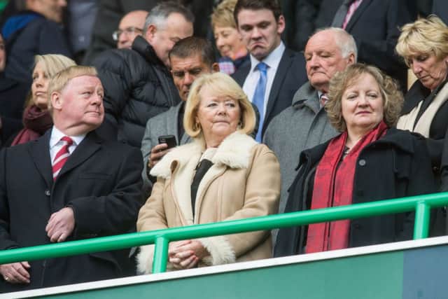 Hearts owner Ann Budge, centre, takes in the Edinburgh derby at Easter Road. Picture: Ian Georgeson