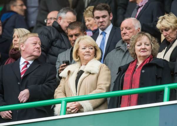 Hearts owner Ann Budge, centre, takes in the Edinburgh derby at Easter Road. Picture: Ian Georgeson