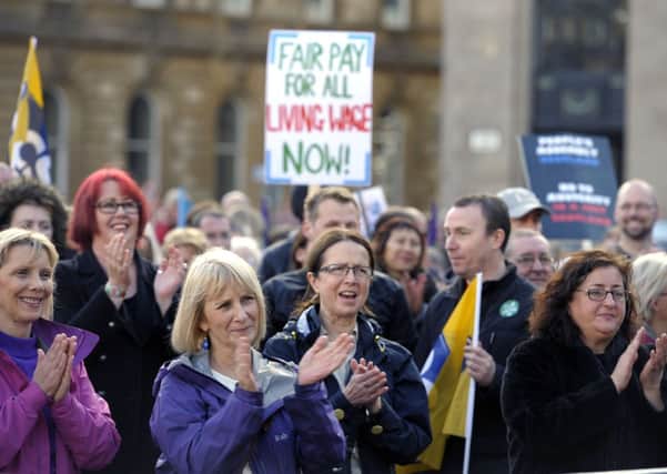 Anti-poverty rally in George Square, Glasgow. Picture: John Devlin