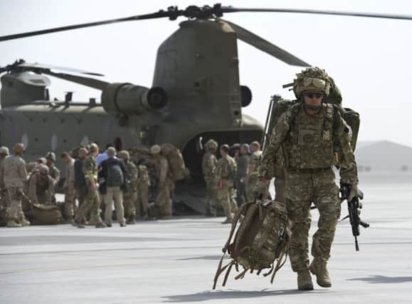 British soldiers at Kandahar airfield on Monday after leaving Camp Bastion. Picture: AFP