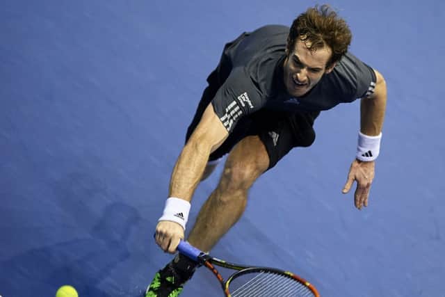 Andy Murray stretches for a ball against Tommy Robredo of Spain during their Valencia Open final. Picture: Getty