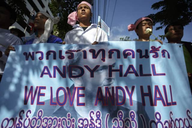 Supporters of British rights activist Andy Hall gathered outside the court. Picture: Reuters