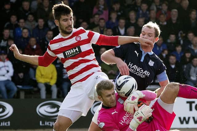 Hamilton's Jesus Garcia Tena in action against Dundee. Picture: SNS
