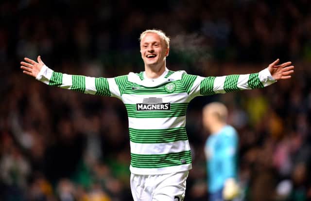 Leigh Griffiths celebrates scoring his second and his side's sixth goal of the night. Picture: SNS
