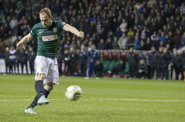 David Gray misses the final kick from the spot that saw Dundee United win 7-6 on penalties. Picture: SNS