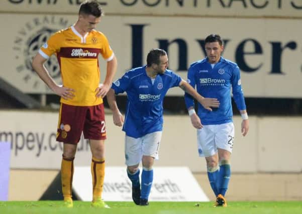 Ex-Motherwell striker James McFadden hails Michael O'Halloran after he scored the winner. Picture: SNS