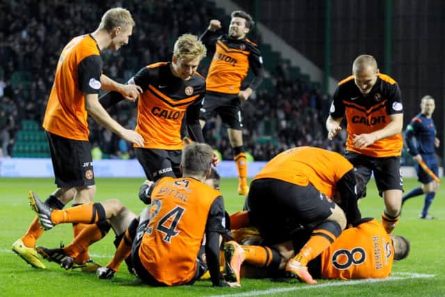 Dundee United celebrate after advancing in the League Cup. Picture: Jane Barlow