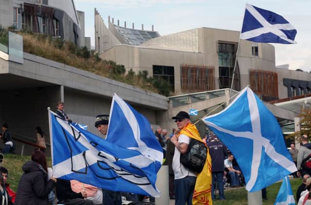 Yes campaigners protesting outside the Scottish Parliament in Edinburgh following the Scottish independence referendum. Picture: PA