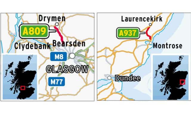 Graphics of both areas of road.