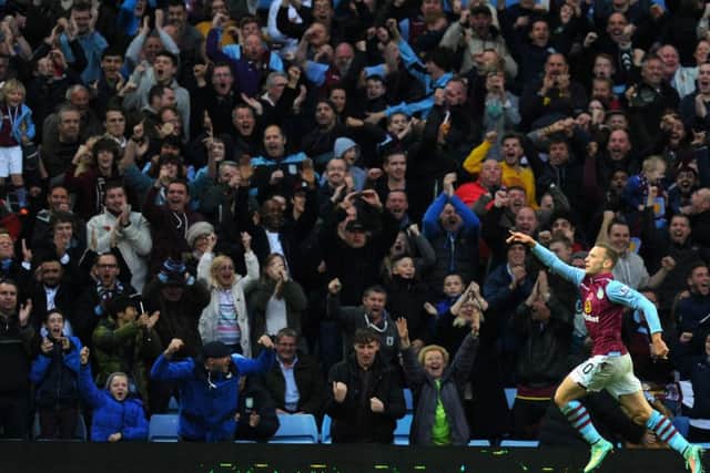 Andreas Weimann celebrates a goal, of all things, during the 2-1 loss to Spurs. Picture: Getty