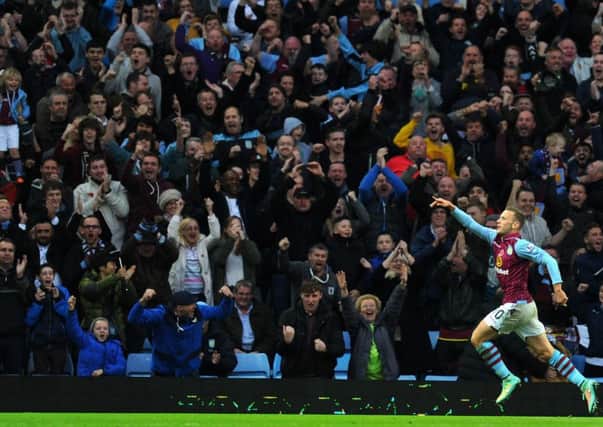 Andreas Weimann celebrates a goal, of all things, during the 2-1 loss to Spurs. Picture: Getty