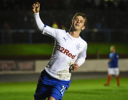 Rangers' David Templeton celebrates having put his side 3-0 ahead. Picture: SNS