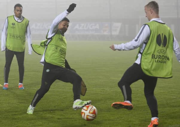 Celtic defender Emilio Izaguirre in action during a training session conducted in foggy conditions. Picture: AP