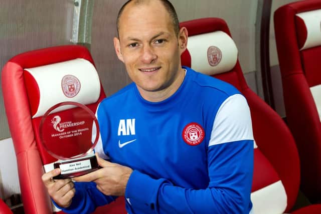Hamilton player/manager Alex Neil receives the SPFL Premiership Manager of the Month Award for October. Picture: SNS