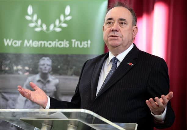 Alex Salmond makes the announcement at the newly refurbished Peebles War Memorial. Picture: Hemedia