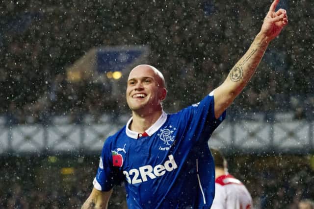 Rangers'  Nicky Law celebrates his goal at Ibrox. Picture: SNS