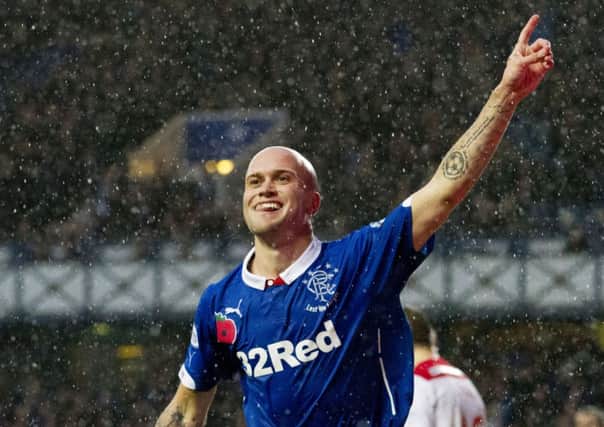 Rangers'  Nicky Law celebrates his goal at Ibrox. Picture: SNS