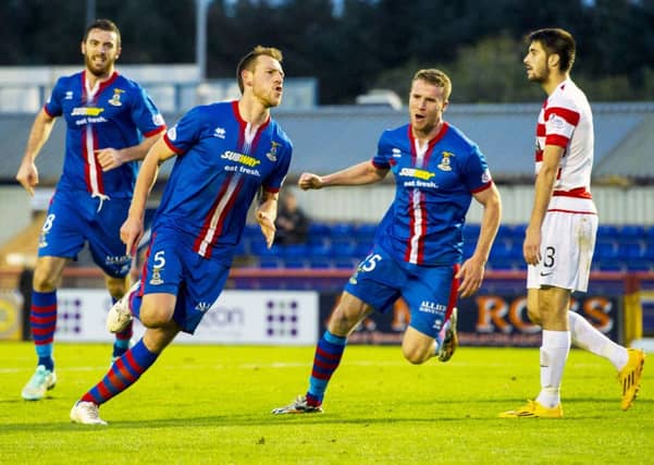 Inverness' David Warren celebrates giving his side the lead against Hamilton. Picture: SNS