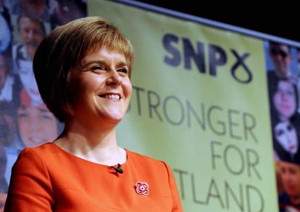 First Minister and leader of the SNP in waiting Nicola Sturgeon addresses supporters in Edinburgh. Picture: Lisa Ferguson
