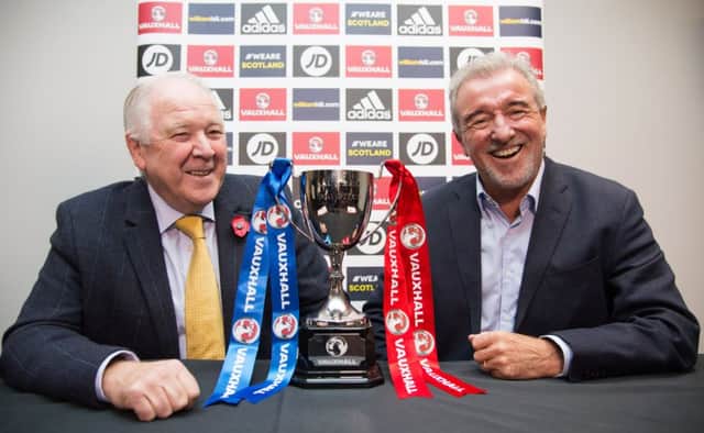 Craig Brown and Terry Venables promote Tuesdays Scotland-England game. Picture: SNS
