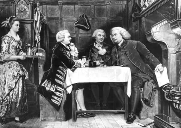 Writer Dr Samuel Johnson, right, with his Scottish biographer James Boswell and the Irish playwright, novelist and poet Oliver Goldsmith. Picture: Getty/Hulton