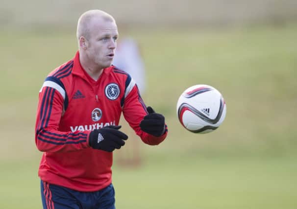 Scotland forward Steven Naismith gets on the ball in training. Picture: SNS