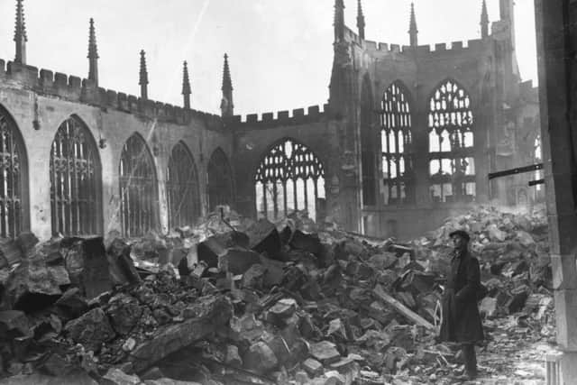 On this day in 1940, one thousand civilians were killed and Coventrys historic cathedral was devastated by a German air raid. Picture: Getty