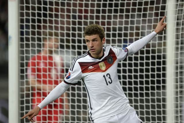 Thomas Mueller celebrates after putting Germany 2-0 up. Picture: Getty