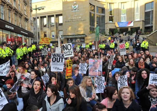 Student demo in 2010 near the Royal Concert Hall steps. Picture: Robert Perry
