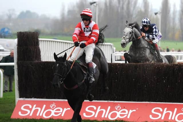 Dunraven Stormjumps the last to win The Racing Post Arkle Trophy Trial Novices Chase at Cheltenham. Picture: PA