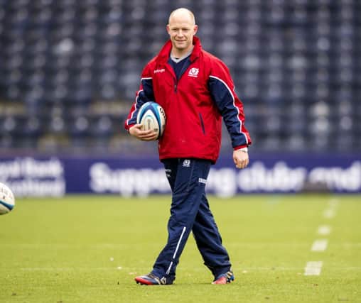 Scotland Assistant Head Coach Duncan Hodge keeps an eye on training. Picture: SNS