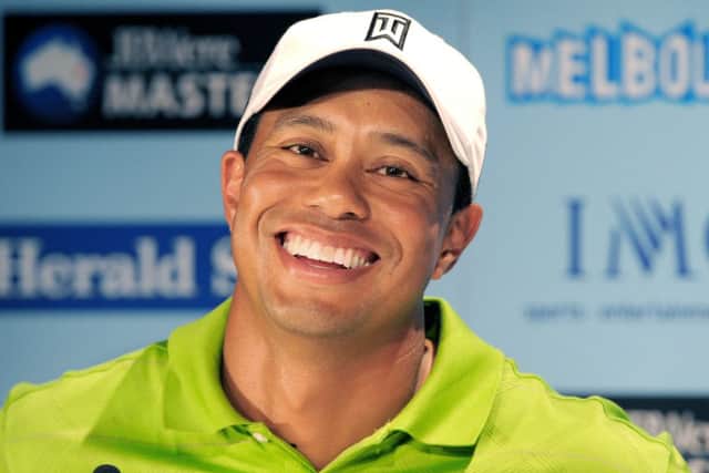 Tiger Woods at an Aussie Masters press conference just days before news of his many infidelities broke. Picture: Getty
