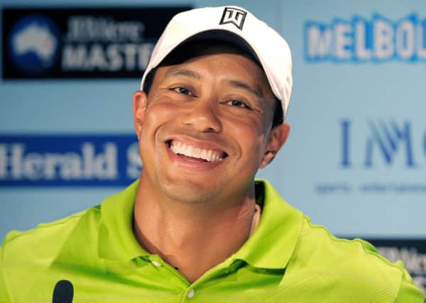 Tiger Woods at an Aussie Masters press conference just days before news of his many infidelities broke. Picture: Getty