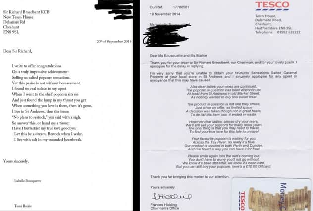 The students' letter, left, and the reply from Tesco. Pictures: Facebook/Overheard in St Andrews
