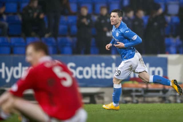 Michael O'Halloran wheels away after scoring what turned out to be the winner. Picture: SNS