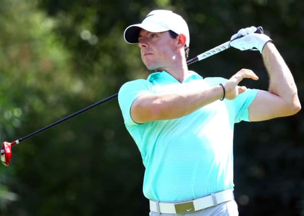Rory McIlroy of Northern Ireland tees off during the final round of the golf DP World Tour Championship in Dubai. Picture: Getty