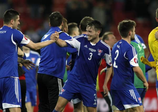 The Faroe Islands celebrate after beating Greece 1-0. Picture: Getty