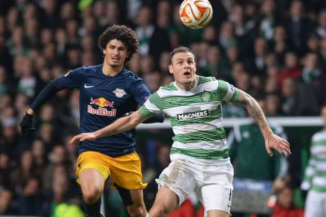 Celtic's Anthony Stokes (right) retains possession from Salzburg's Andre Ramalho. Picture: SNS