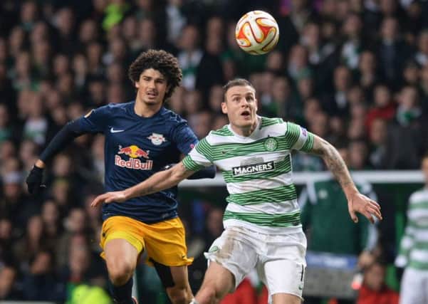 Celtic's Anthony Stokes (right) retains possession from Salzburg's Andre Ramalho. Picture: SNS
