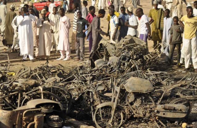 The burned and mangled wreckage of bicycles and mopeds at the Kano mosque. Picture: Reuters