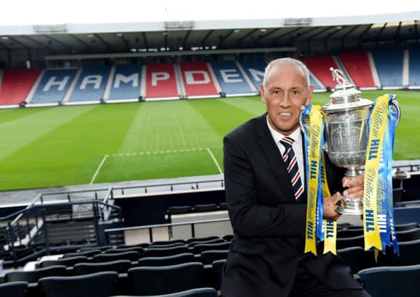 Mark Hateley with the Scottish Cup trophy after Rangers were handed a home tie against Raith. Picture: SNS