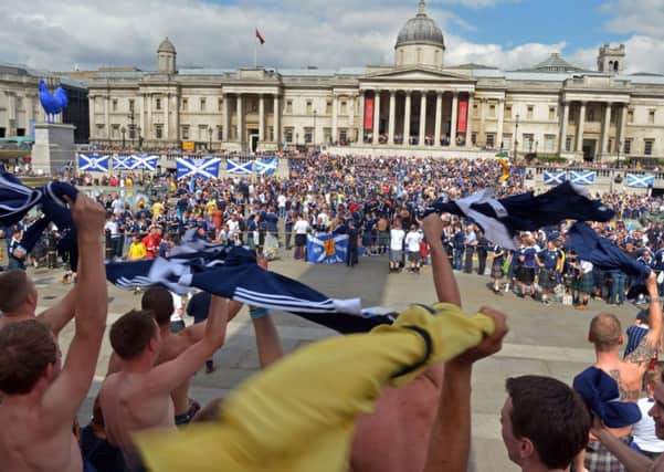 A clanjamfrie at Trafalgar Square, London. Picture: Phil Wilkinson