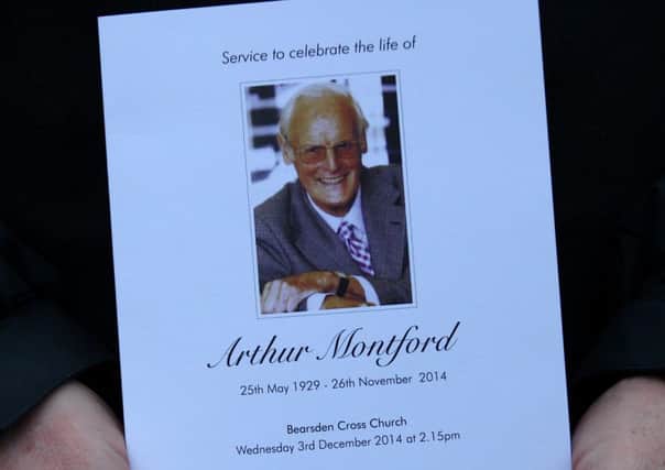 Friends and family attended the funeral of football commentator Arthur Montford. Picture: Hemedia