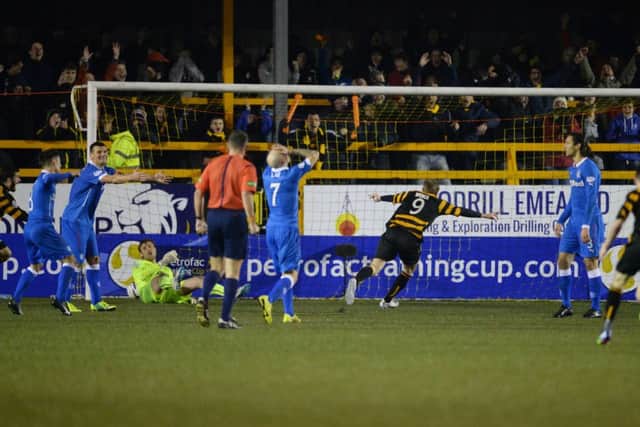 Alloa's Greig Spence (9) scores his second of the night to put his side 3-2 ahead. Picture: SNS
