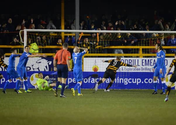 Alloa's Greig Spence (9) scores his second of the night to put his side 3-2 ahead. Picture: SNS