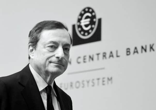 Mario Draghi during his press conference following the monthly ECB board meeting. Picture: Getty