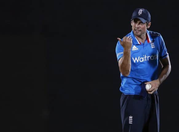 England captain Alastair Cook directs the field during the floodlit third ODI. Picture: Dinuka Liyanawatte/Reuters